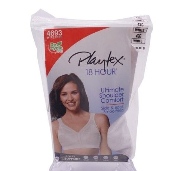 NEW Playtex 18 Hour Ultimate Shoulder Comfort Wireless Bra White Size 42C 4693 - Picture 1 of 6